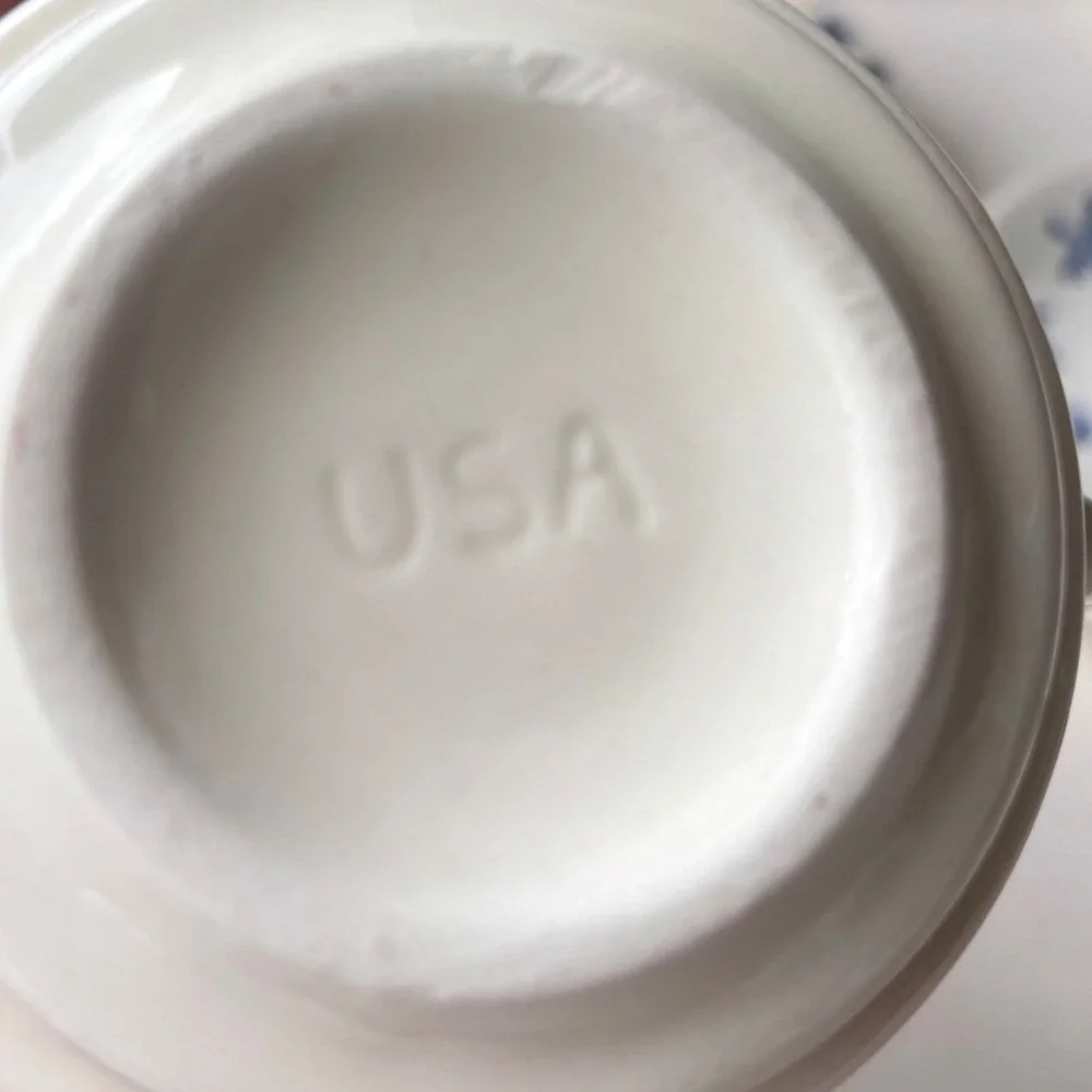 Vintage USA Blue Onion SCIO Tea Cup and Saucer Set of 4 Floral White Blue